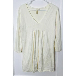 Pure Jill Womens Knit Sweater Sz M Ivory Pleated Long Sleeve Stretch Minimalist